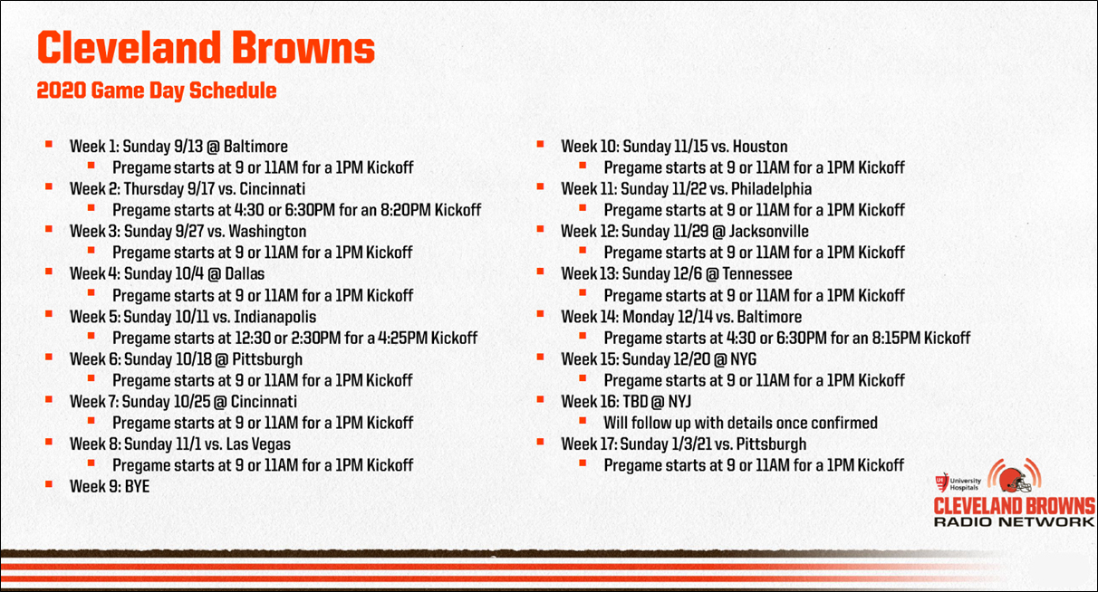WPSE Cleveland Browns FB Schedule 2020