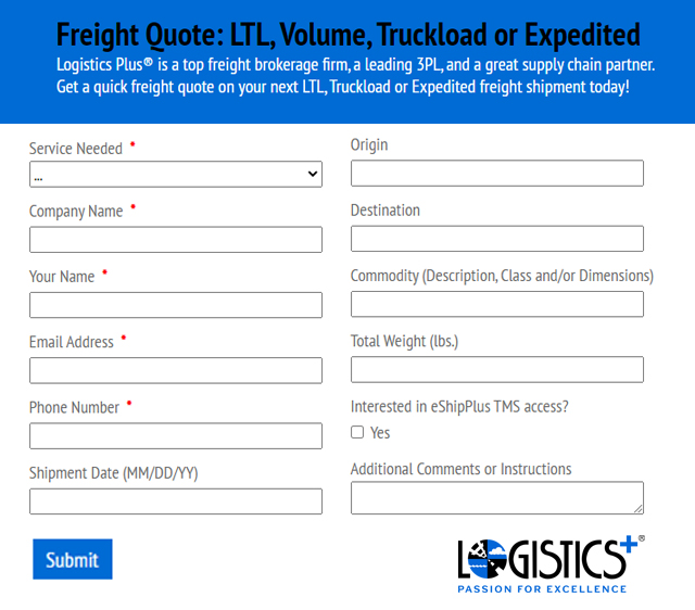 Freight Quote LTL, Volume, Truckload or Expedited