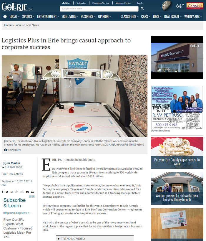 Local Newspaper Gives Inside View of Logistics Plus