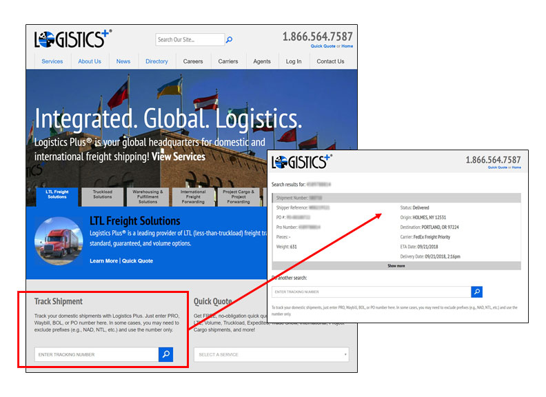 New Track Shipment Feature on Logistics Plus Home Page