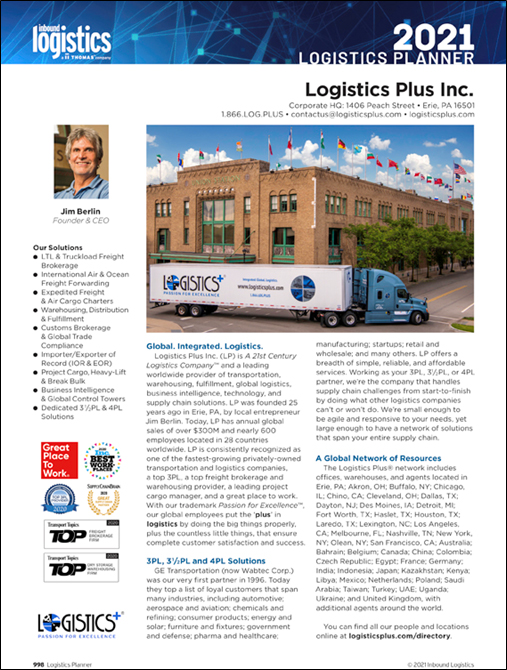 Logistics Plus 2021 Logistics Planner Profile