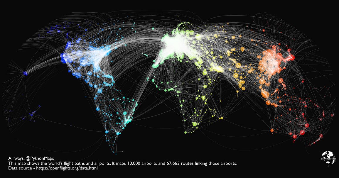 The World’s Flight Paths and Aviation Hubs