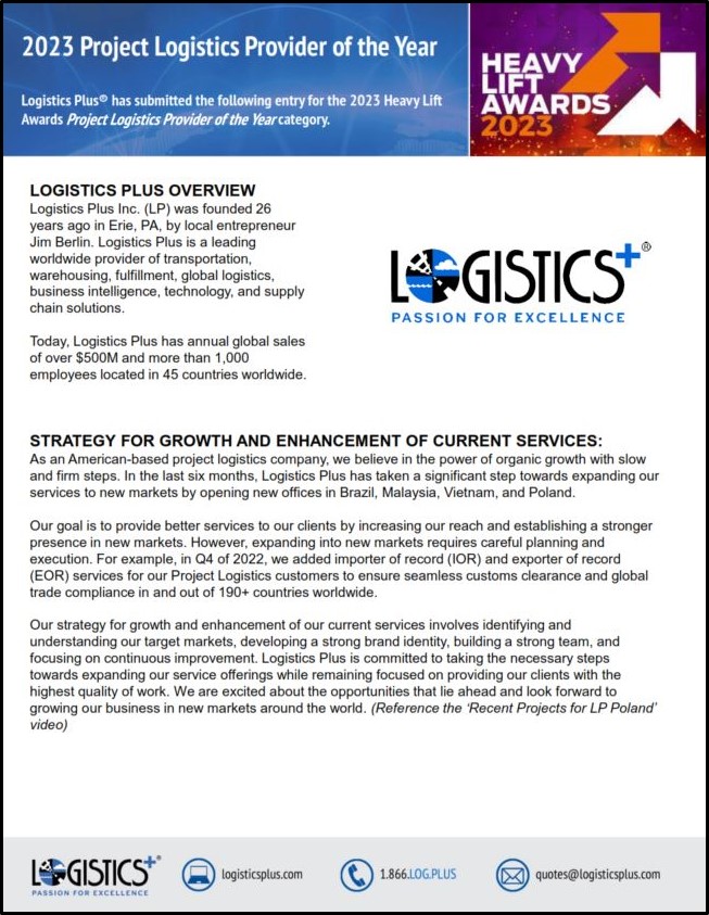 Logistics Plus HLA 2023 entry