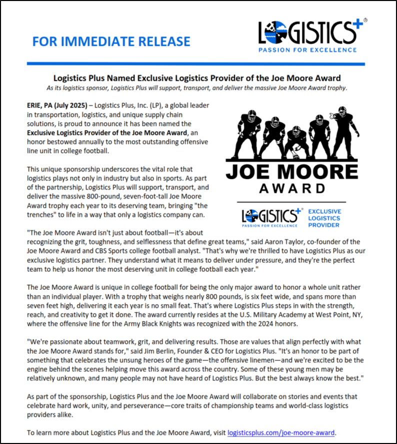 Joe Moore Award partnership