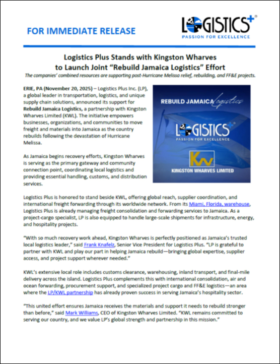 LP News Release - Rebuild Jamaica Logistics 11-20-25 Thumbnail