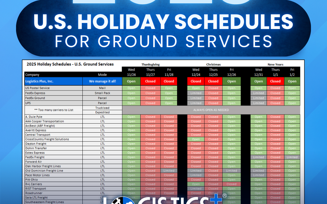 2025 U.S. Holiday Schedules for Ground Services